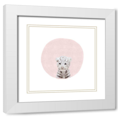 Baby White Tiger Pink White Modern Wood Framed Art Print with Double Matting by Straatsma, Leah