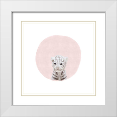 Baby White Tiger Pink White Modern Wood Framed Art Print with Double Matting by Straatsma, Leah