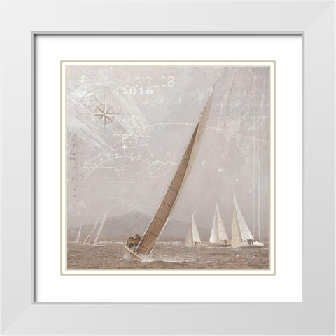 Sailboat Races I White Modern Wood Framed Art Print with Double Matting by Unknown