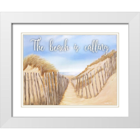 Beach Calling White Modern Wood Framed Art Print with Double Matting by May
