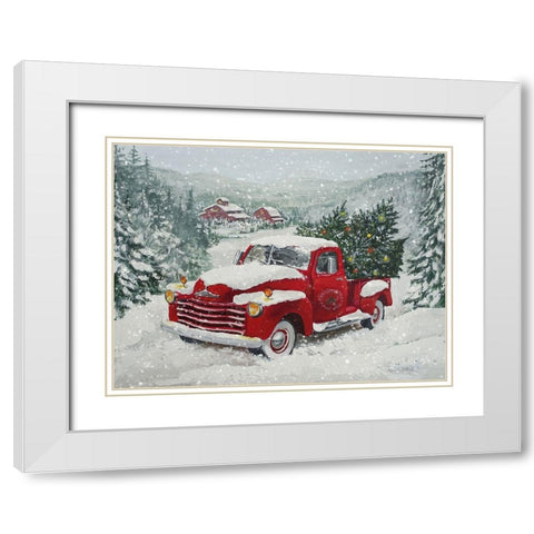 X-Mas Truck Pine Wood White Modern Wood Framed Art Print with Double Matting by Holzner, Renate