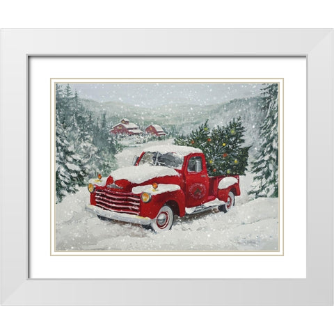 X-Mas Truck Pine Wood White Modern Wood Framed Art Print with Double Matting by Holzner, Renate