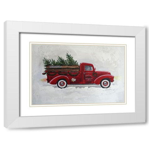 X-Mas Truck Green Hill White Modern Wood Framed Art Print with Double Matting by Holzner, Renate
