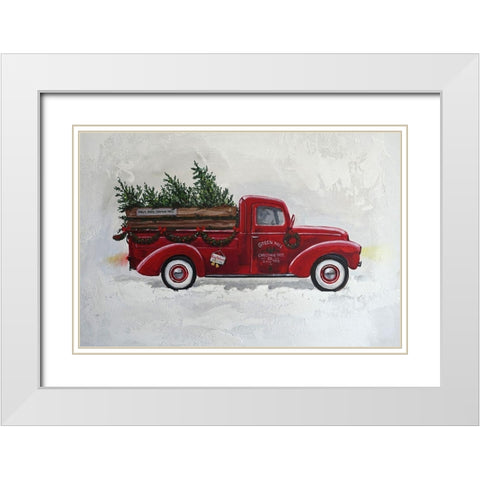 X-Mas Truck Green Hill White Modern Wood Framed Art Print with Double Matting by Holzner, Renate