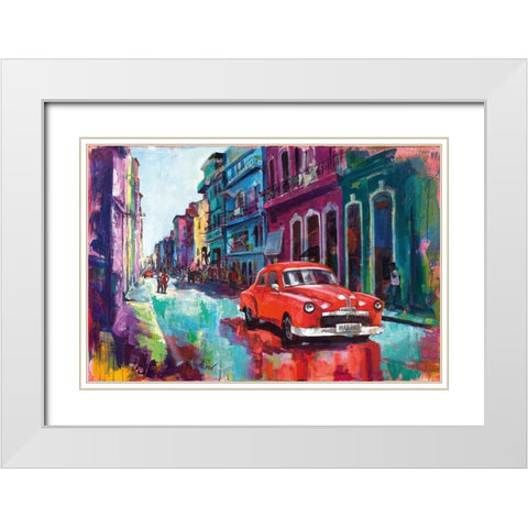 Dancing In The Streets Of Havana White Modern Wood Framed Art Print with Double Matting by Holzner, Renate