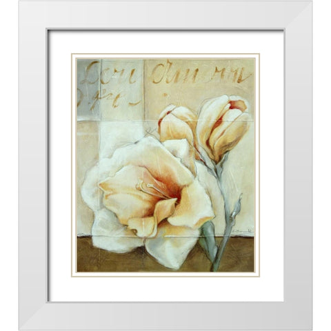 Frosted Rose 1 White Modern Wood Framed Art Print with Double Matting by May