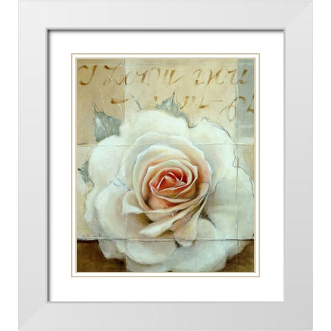 Frosted Rose 2 White Modern Wood Framed Art Print with Double Matting by May