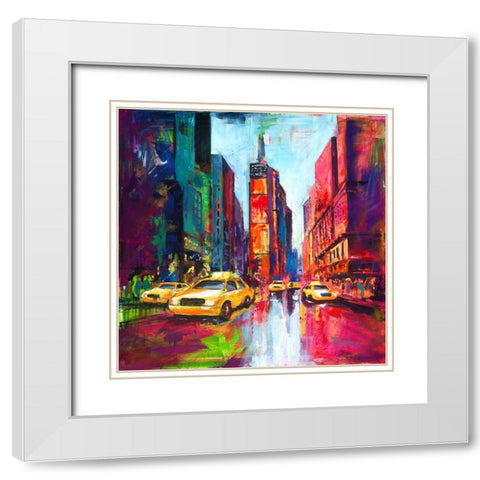 New York Times Square White Modern Wood Framed Art Print with Double Matting by Holzner, Renate