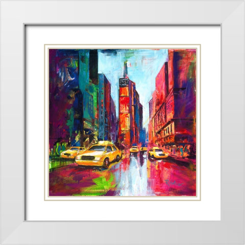 New York Times Square White Modern Wood Framed Art Print with Double Matting by Holzner, Renate