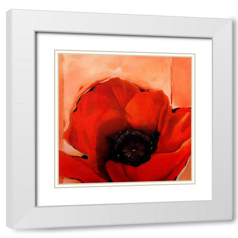 Crimson Poppy 2 White Modern Wood Framed Art Print with Double Matting by May