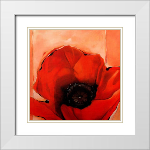 Crimson Poppy 2 White Modern Wood Framed Art Print with Double Matting by May