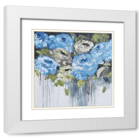 Blue Cascading Delight 2 White Modern Wood Framed Art Print with Double Matting by May
