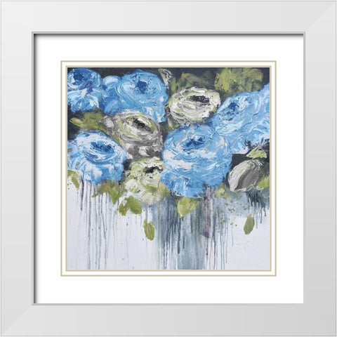 Blue Cascading Delight 2 White Modern Wood Framed Art Print with Double Matting by May