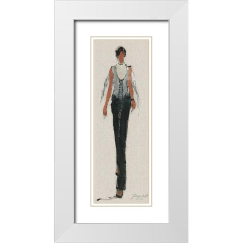 Casual Strolling White Modern Wood Framed Art Print with Double Matting by May