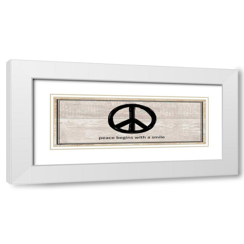 Peace Begins With A Smile White Modern Wood Framed Art Print with Double Matting by May