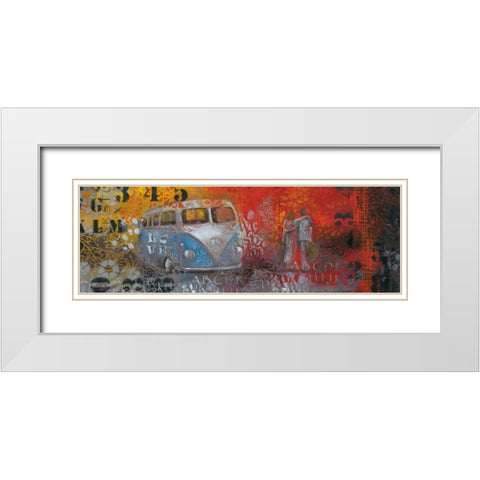 Love Bus White Modern Wood Framed Art Print with Double Matting by May