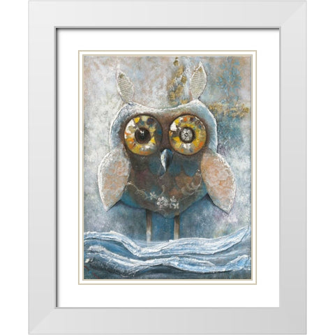Wide Eyed Owl 82560 White Modern Wood Framed Art Print with Double Matting by May