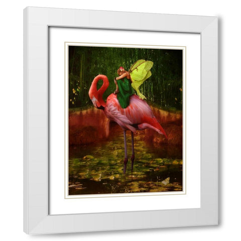 Flamingo Fairy 82390 White Modern Wood Framed Art Print with Double Matting by May