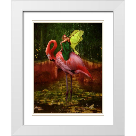 Flamingo Fairy 82390 White Modern Wood Framed Art Print with Double Matting by May
