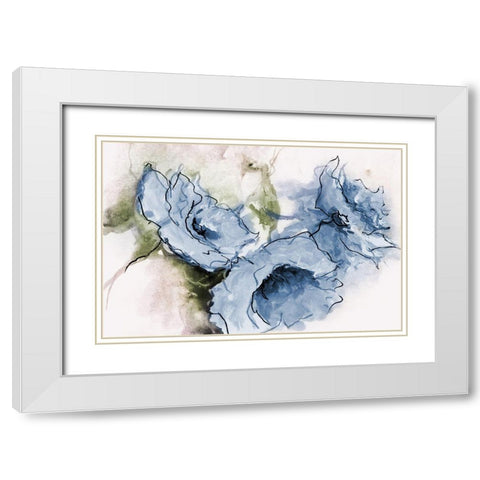Animated Blue Flora White Modern Wood Framed Art Print with Double Matting by May