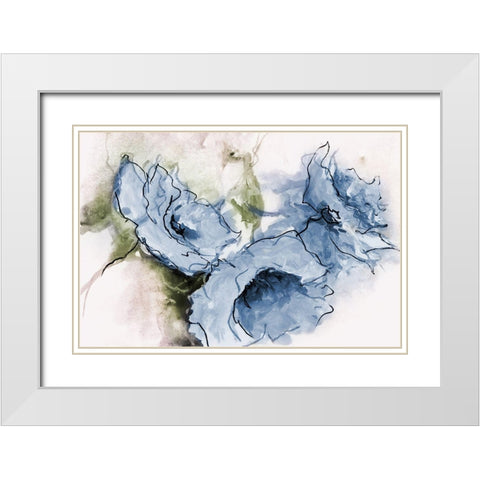 Animated Blue Flora White Modern Wood Framed Art Print with Double Matting by May