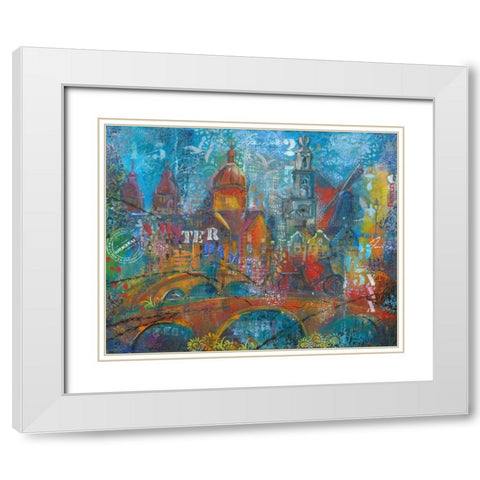 City Bridge White Modern Wood Framed Art Print with Double Matting by May