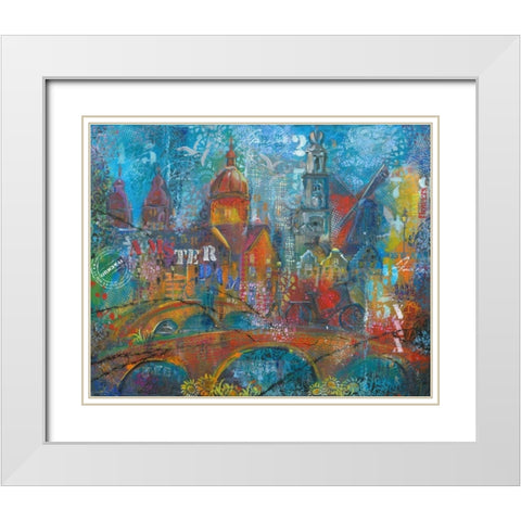 City Bridge White Modern Wood Framed Art Print with Double Matting by May