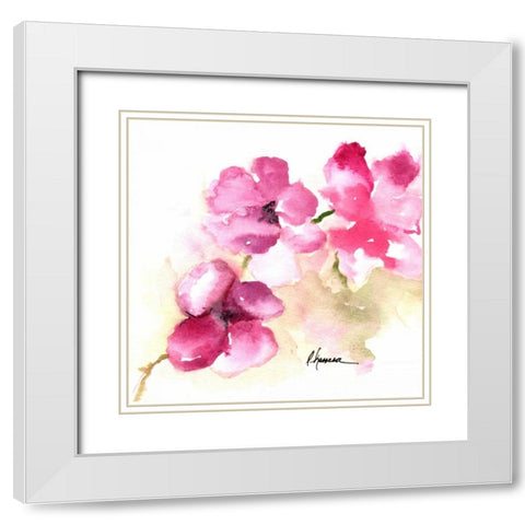 Pink Posies White Modern Wood Framed Art Print with Double Matting by May