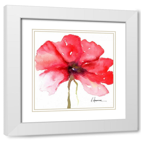Floral in Red White Modern Wood Framed Art Print with Double Matting by May