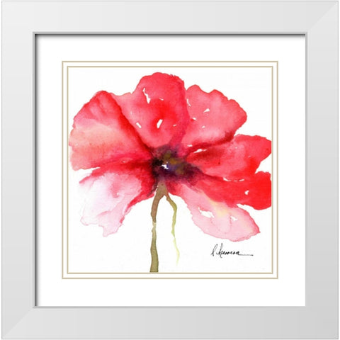 Floral in Red White Modern Wood Framed Art Print with Double Matting by May