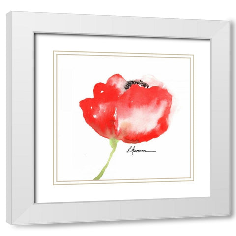 Little Red Amapola White Modern Wood Framed Art Print with Double Matting by May