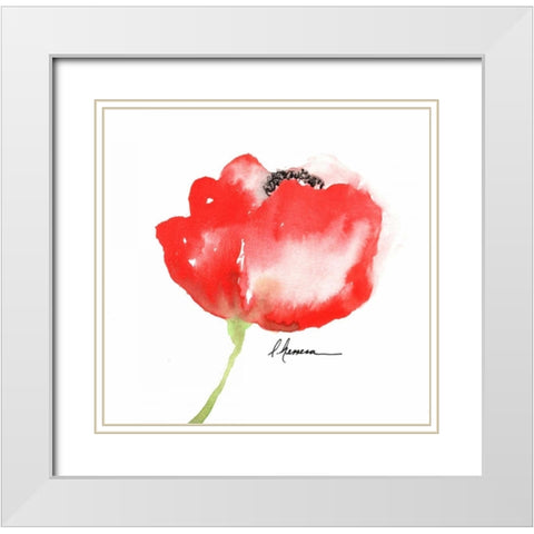 Little Red Amapola White Modern Wood Framed Art Print with Double Matting by May