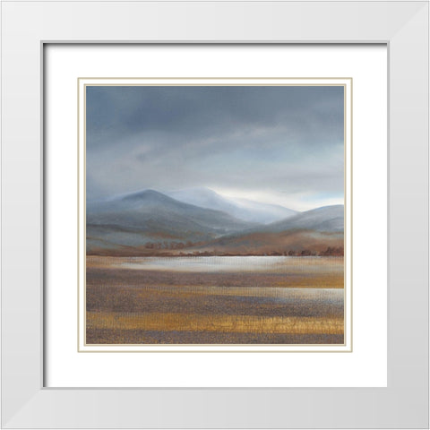 Mountainous Fields 1 White Modern Wood Framed Art Print with Double Matting by May