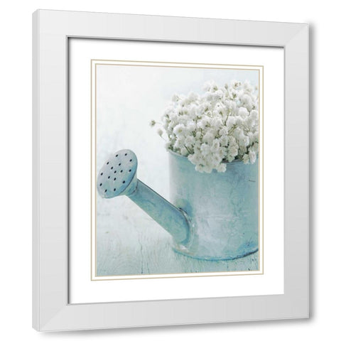 Vintage Blue Pot White Modern Wood Framed Art Print with Double Matting by May