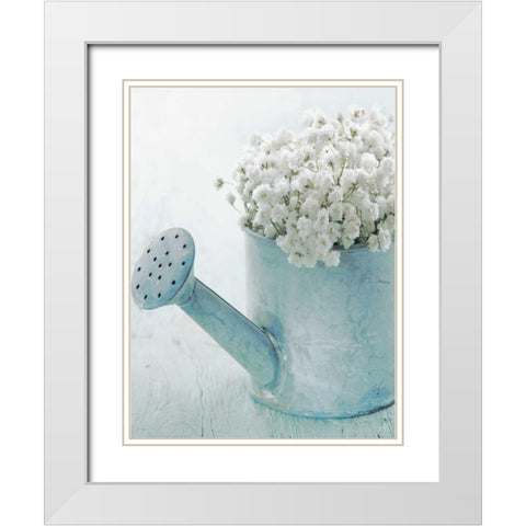 Vintage Blue Pot White Modern Wood Framed Art Print with Double Matting by May