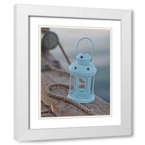 Blue Light of My Heart White Modern Wood Framed Art Print with Double Matting by May