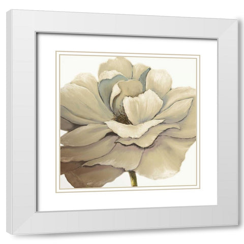 Cream Silken Bloom Withaar White Modern Wood Framed Art Print with Double Matting by KUMA