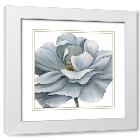 Blue Silken Bloom Withaar White Modern Wood Framed Art Print with Double Matting by May