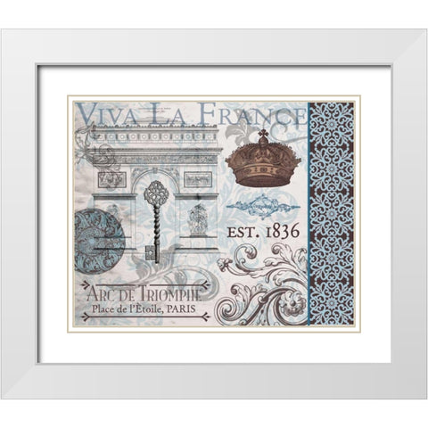 Paris Pair Rect Blue Brown 1 White Modern Wood Framed Art Print with Double Matting by Hogan, Melody