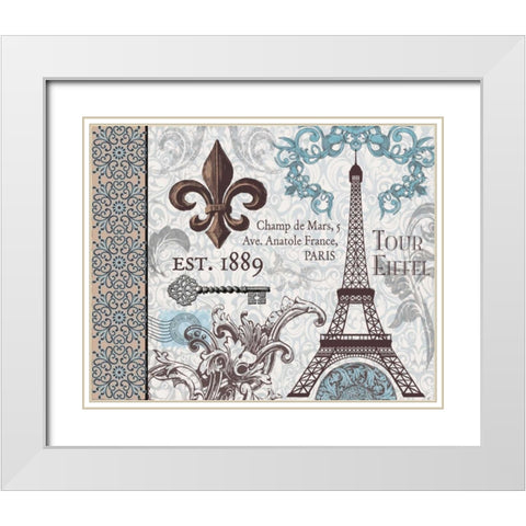 Paris Pair Rect Blue Brown 2 White Modern Wood Framed Art Print with Double Matting by Hogan, Melody