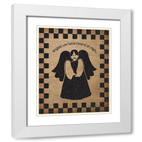 Burlap Christmas Angel White Modern Wood Framed Art Print with Double Matting by Hogan, Melody