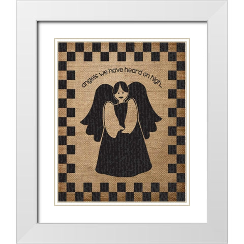 Burlap Christmas Angel White Modern Wood Framed Art Print with Double Matting by Hogan, Melody