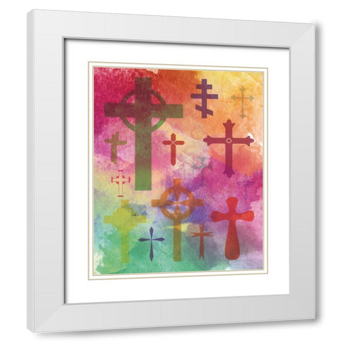 Watercolor Cross 1 White Modern Wood Framed Art Print with Double Matting by Hogan, Melody