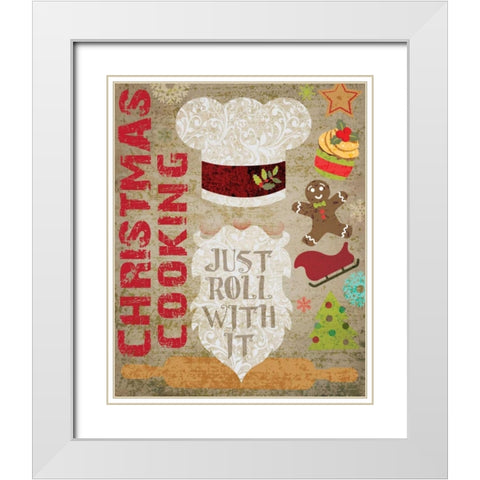 Santas Kitchen 3 White Modern Wood Framed Art Print with Double Matting by Hogan, Melody