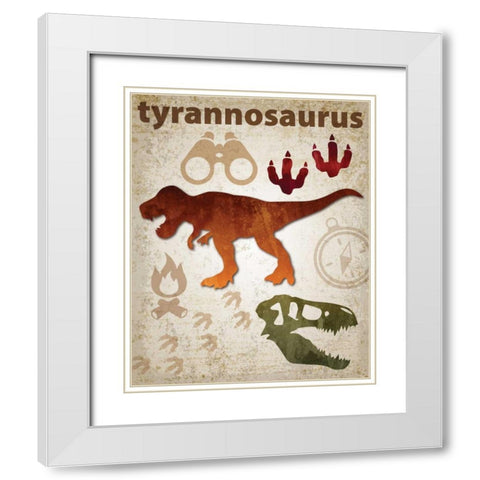 Tyrannosaurus Dinosaur White Modern Wood Framed Art Print with Double Matting by Hogan, Melody