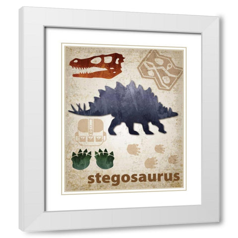 Stegosaurus Dinosaur White Modern Wood Framed Art Print with Double Matting by Hogan, Melody