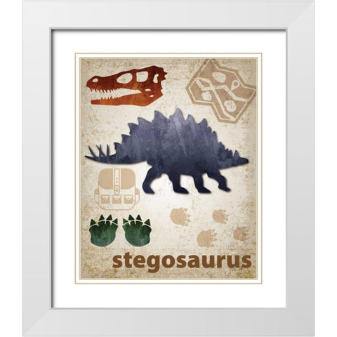 Stegosaurus Dinosaur White Modern Wood Framed Art Print with Double Matting by Hogan, Melody