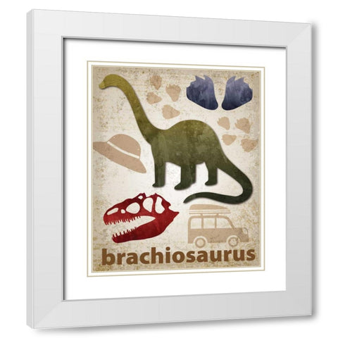 Brachiosaurus Dinosaur White Modern Wood Framed Art Print with Double Matting by Hogan, Melody