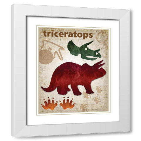 Triceratops Dinosaur White Modern Wood Framed Art Print with Double Matting by Hogan, Melody