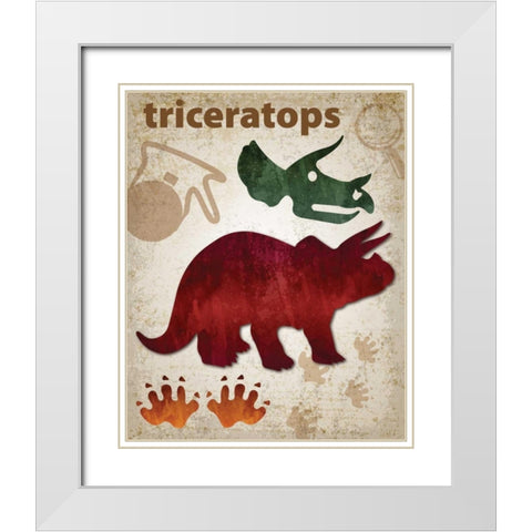 Triceratops Dinosaur White Modern Wood Framed Art Print with Double Matting by Hogan, Melody
